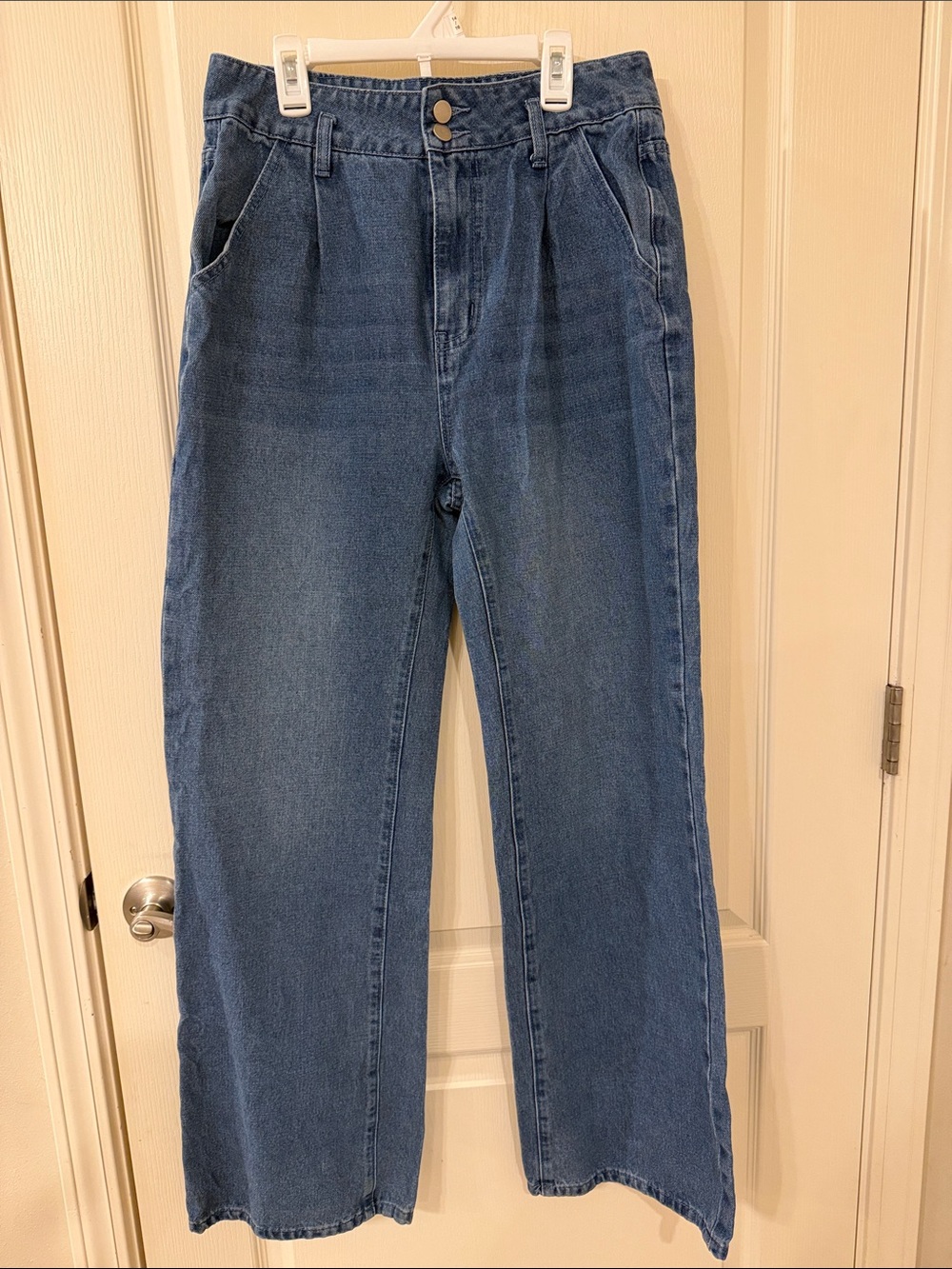 SHEIN Mid-Rise Wide Leg Denim Jeans - Blue